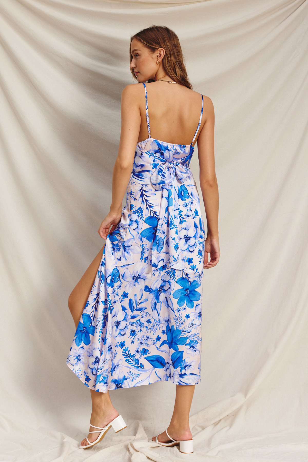 Backless Boho Floral Bow Tie Backless Maxi Dress