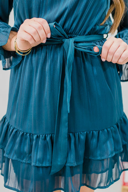 Romantica Long Puff Sleeve Flowy Pleated Midi Dress