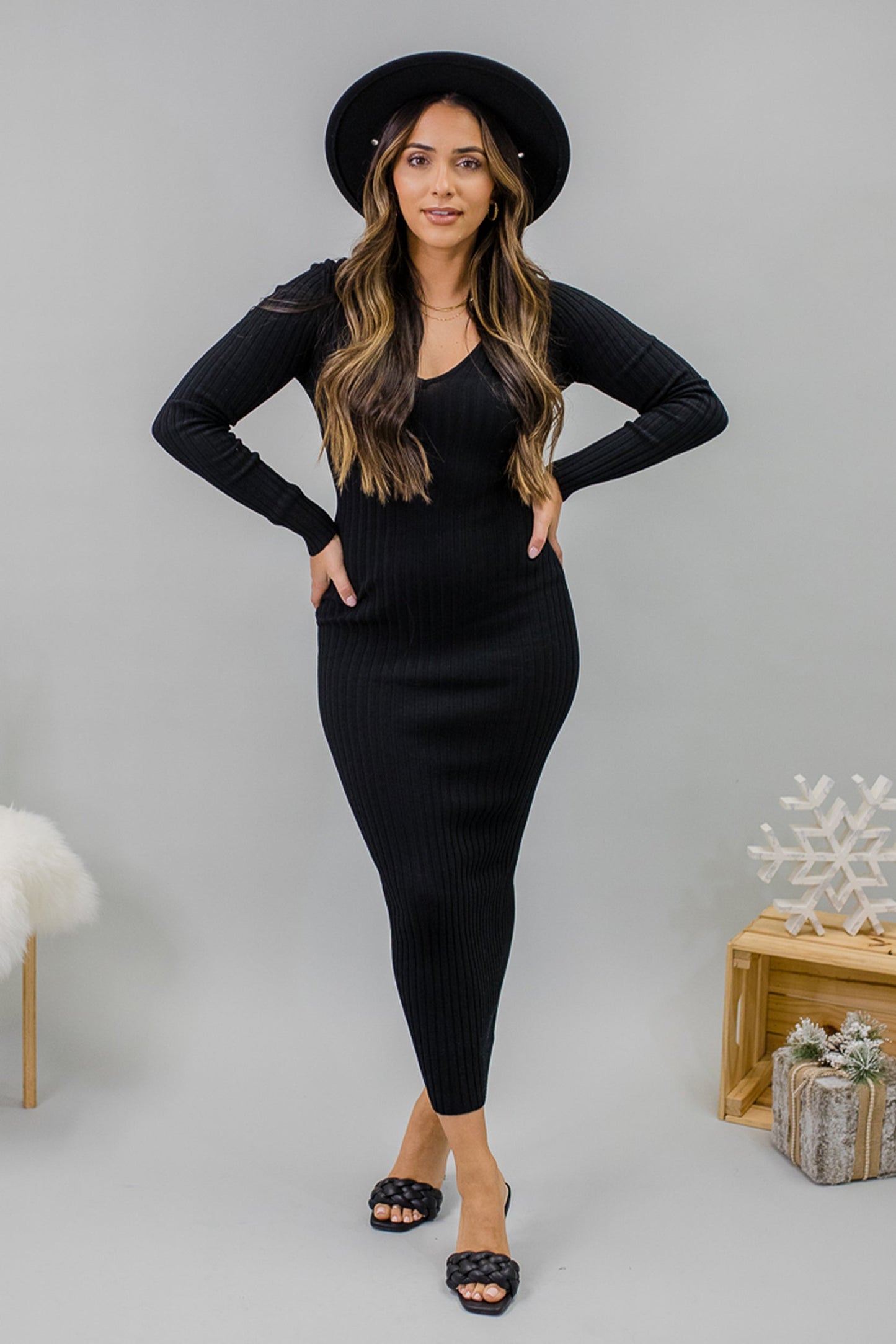 Seduction Long Sleeve Sweater Maxi Dress