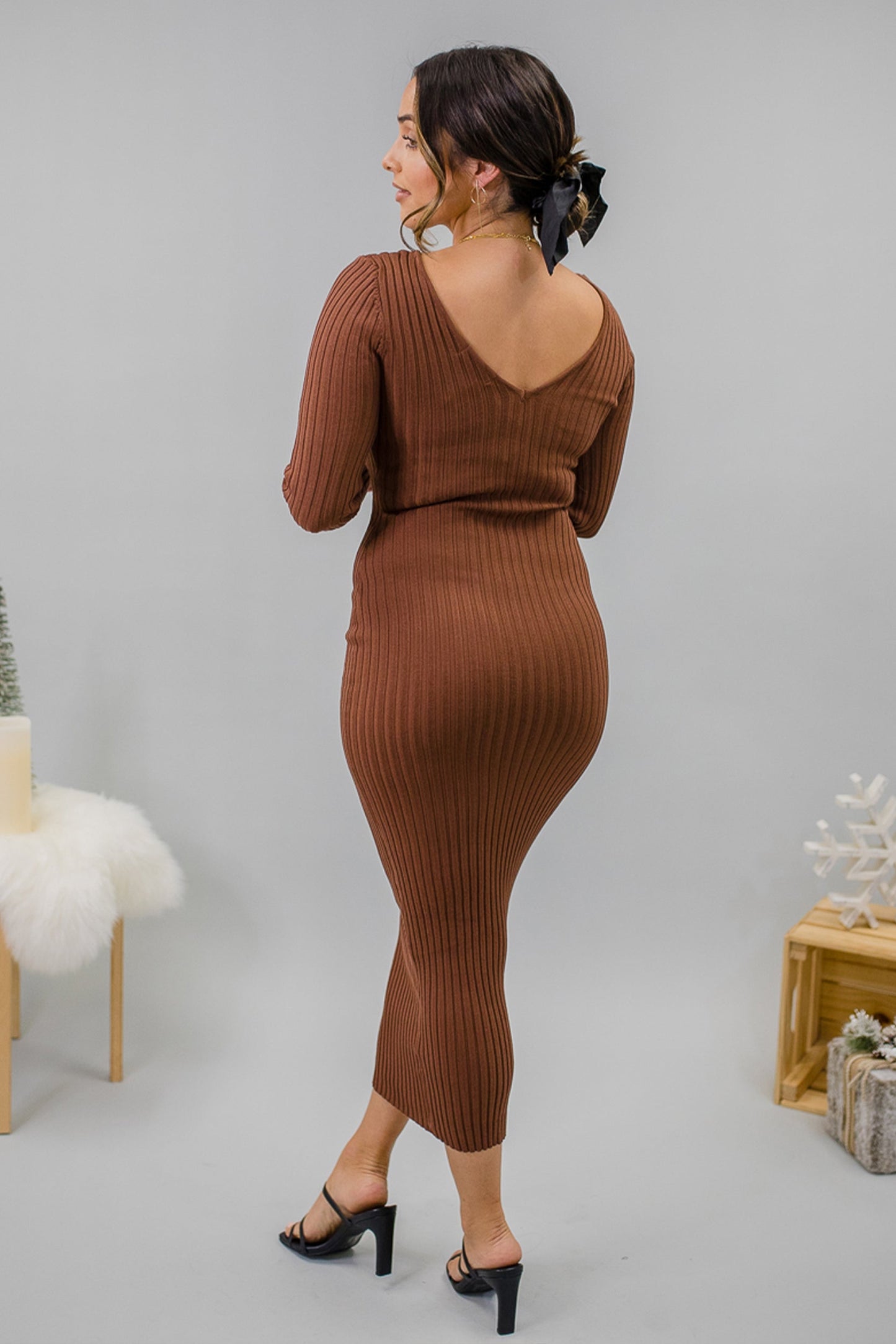Seduction Long Sleeve Sweater Maxi Dress