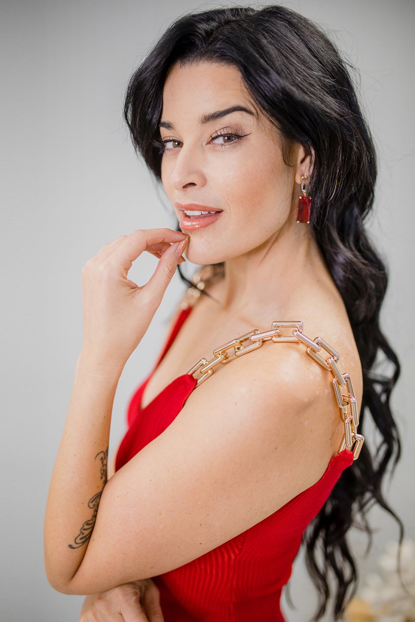 Whips and Chains Plunge Neck Ribbed Mini Dress