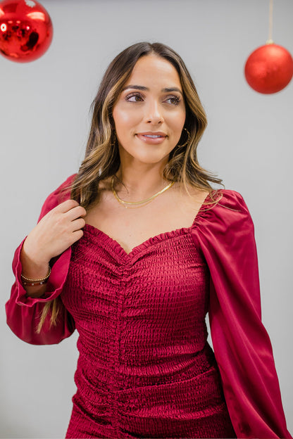 Ruched Elastic Curve‎ Hugging Satin Party Dress-