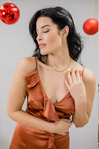 Swoon Worthy Spaghetti Strap Satin Dress