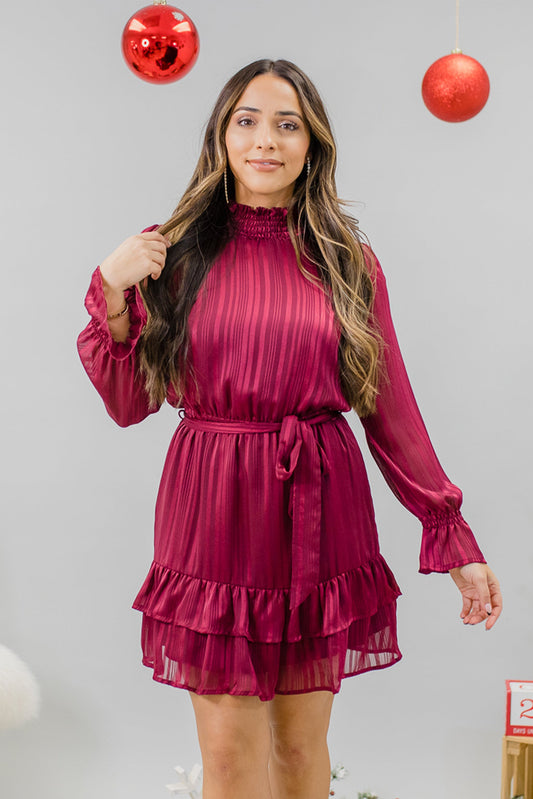 Romantica Long Puff Sleeve Flowy Pleated Midi Dress