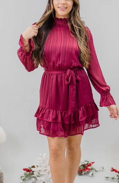 Romantica Long Puff Sleeve Flowy Pleated Midi Dress