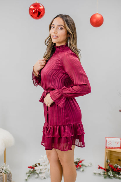 Romantica Long Puff Sleeve Flowy Pleated Midi Dress