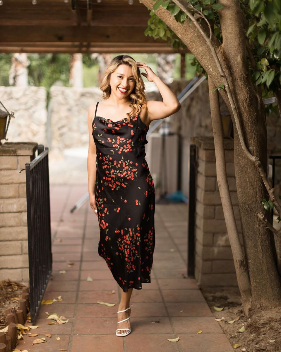 Sweet Cherry  Cowl Neck Silky Slip Cocktail Holiday Dress