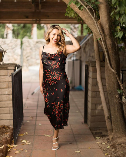 Sweet Cherry  Cowl Neck Silky Slip Cocktail Holiday Dress