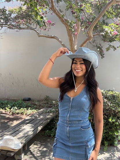 The Western Chic Halter Top Denim Dress