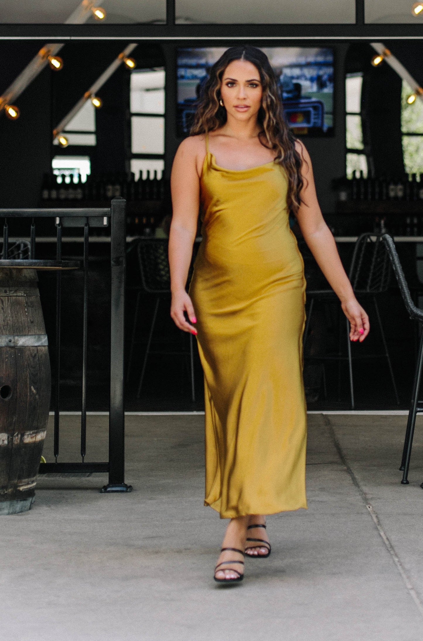 Satin Cowl Neck with Slit Mermaid Maxi Dress