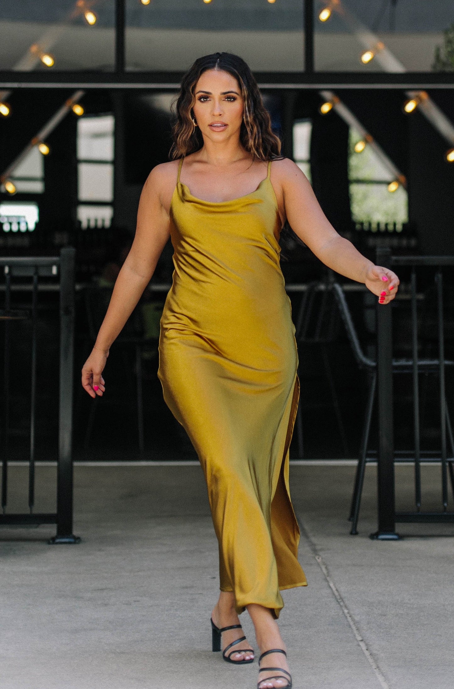 Satin Cowl Neck with Slit Mermaid Maxi Dress