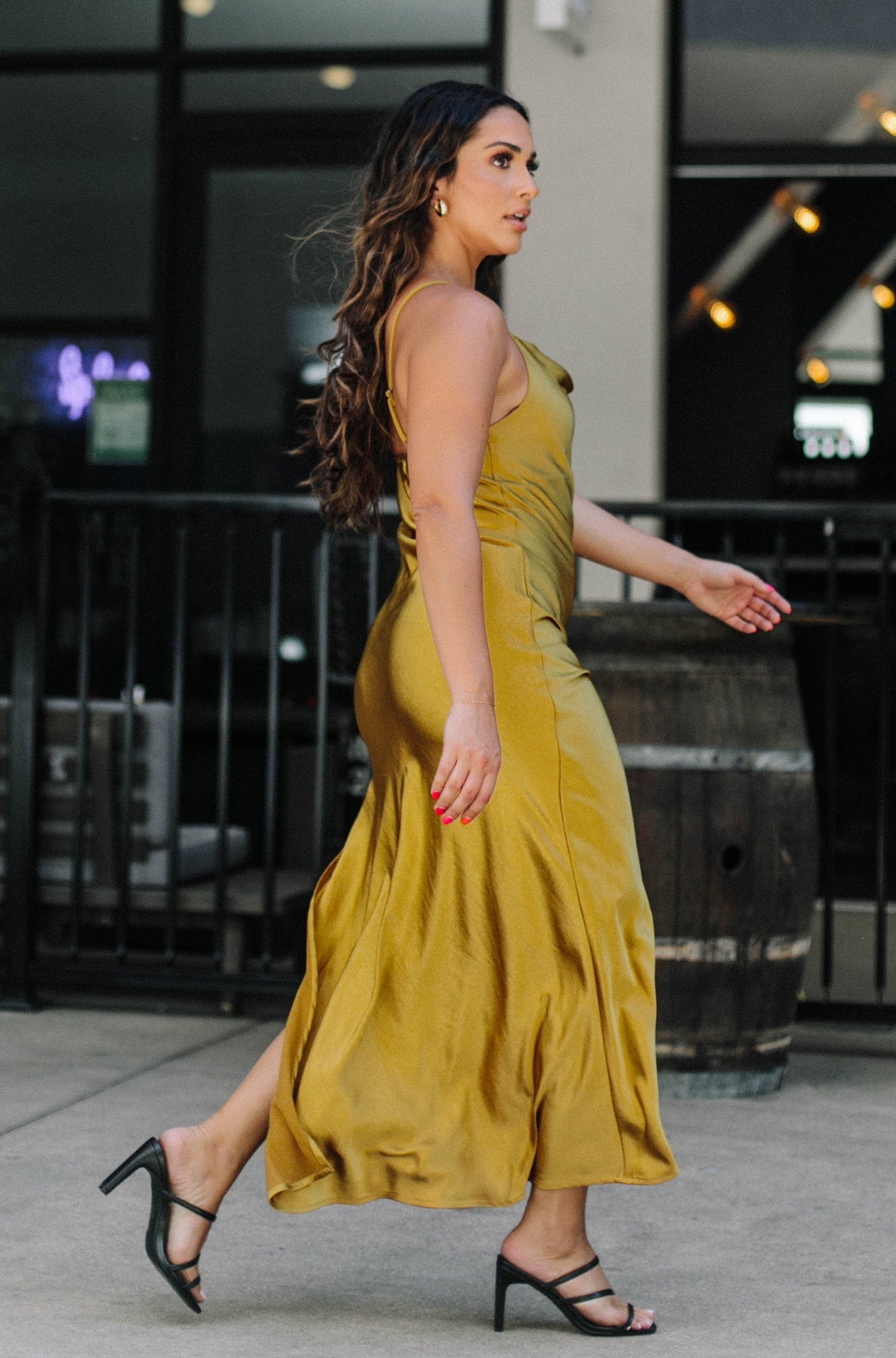 Satin Cowl Neck with Slit Mermaid Maxi Dress