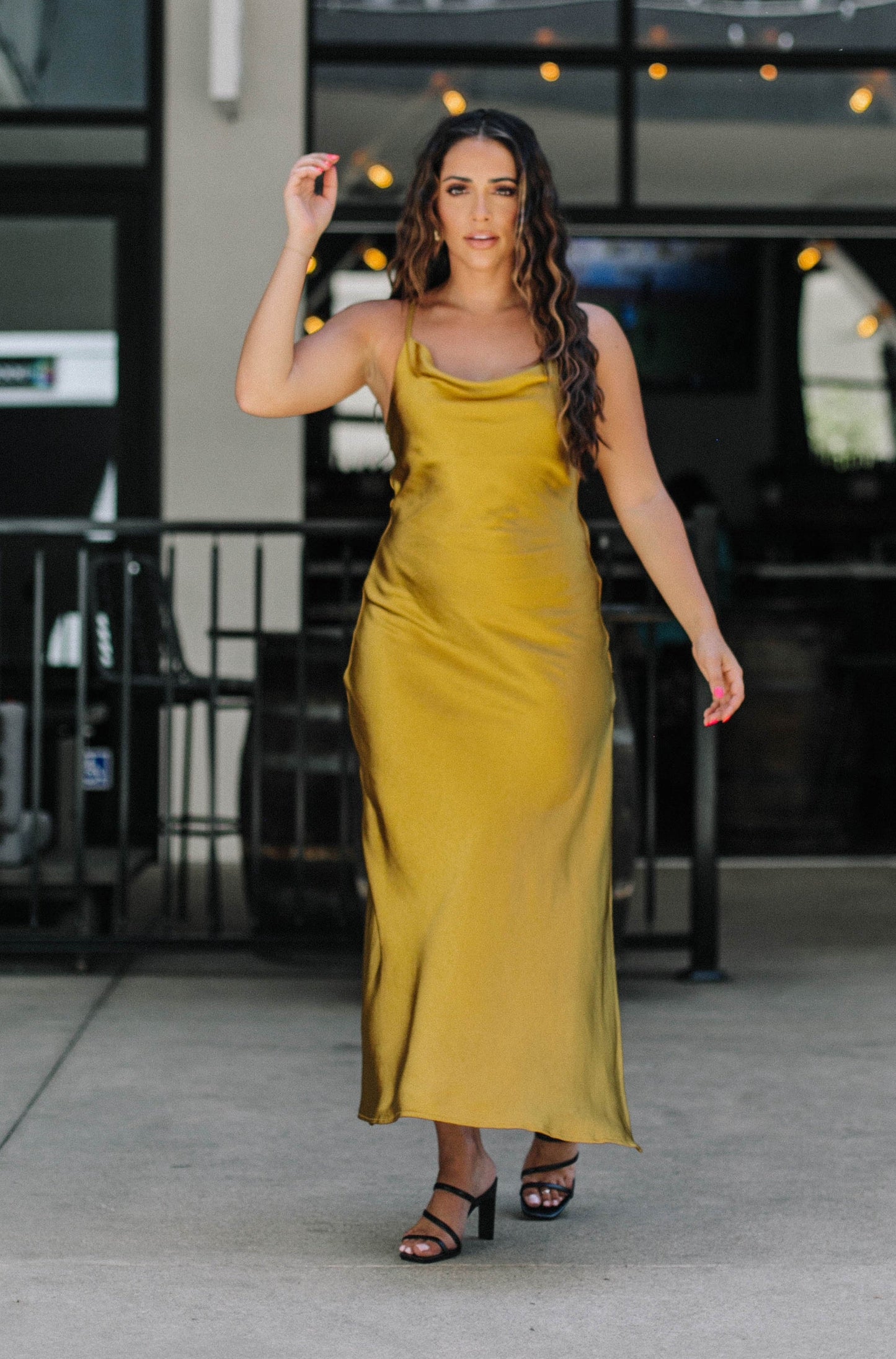 Satin Cowl Neck with Slit Mermaid Maxi Dress