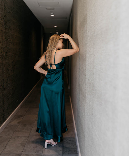 Swoon Worthy Spaghetti Strap Satin Dress