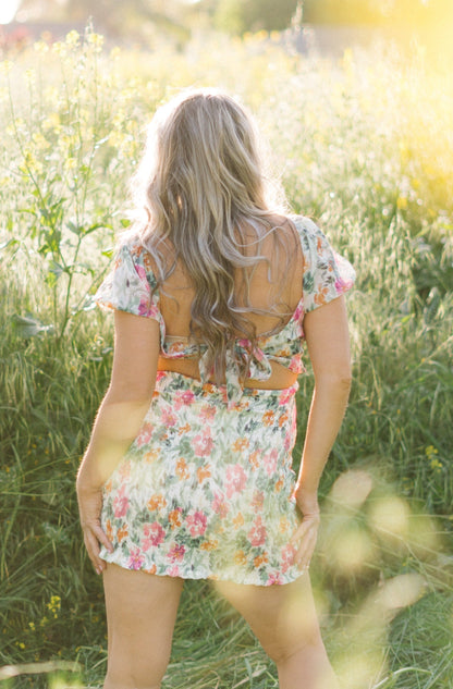 Ruffle Short Sleeve Sweetheart Neckline Mini Dress