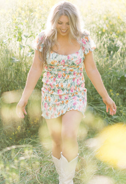 Ruffle Short Sleeve Sweetheart Neckline Mini Dress