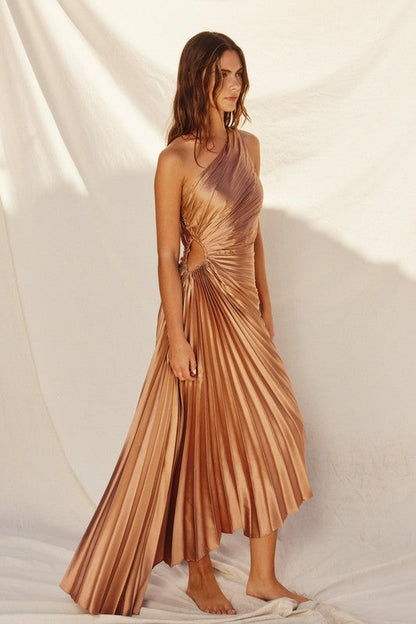 Olympia Asymmetrical Pleated Maxi One Shoulder Dress