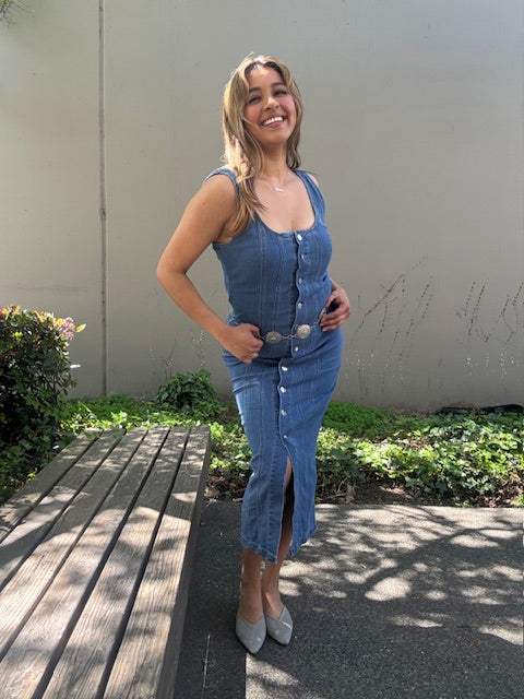 Button Down Denim Sweetheart Dress