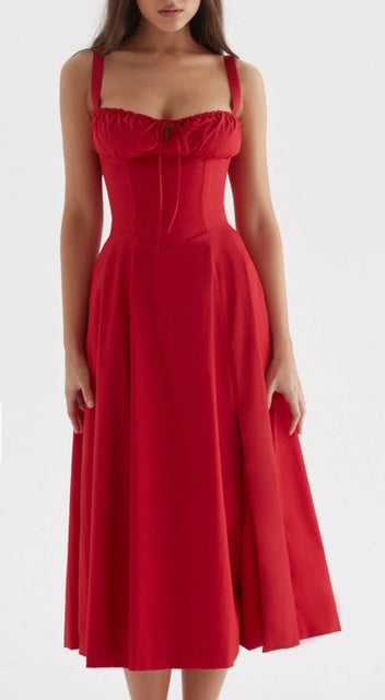 The Duchess: Boho Flowy Slit Lace Up Midi Dress