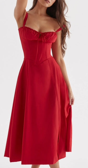 The Duchess: Boho Flowy Slit Lace Up Midi Dress