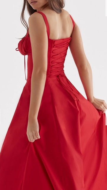 The Duchess: Boho Flowy Slit Lace Up Midi Dress