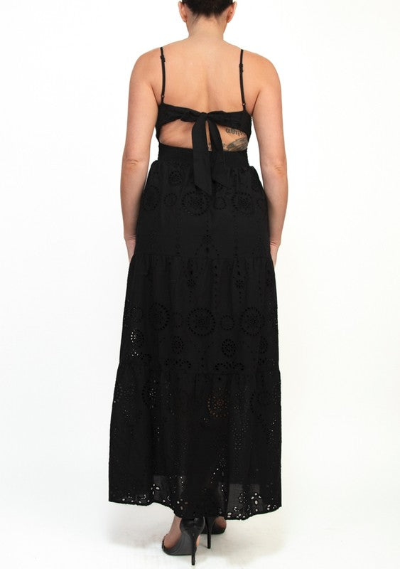 Eyelet Sweetheart Back-Tie Maxi Summer Festival Ready Dress