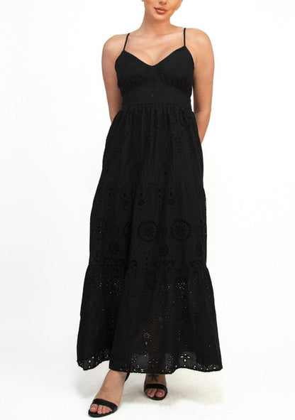 Eyelet Sweetheart Back-Tie Maxi Summer Festival Ready Dress