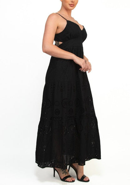 Eyelet Sweetheart Back-Tie Maxi Summer Festival Ready Dress