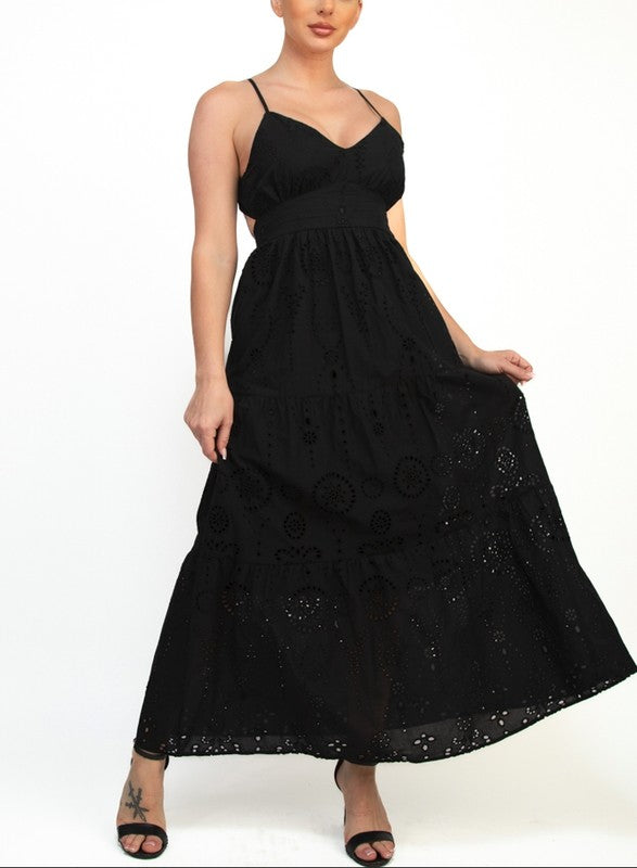 Eyelet Sweetheart Back-Tie Maxi Summer Festival Ready Dress