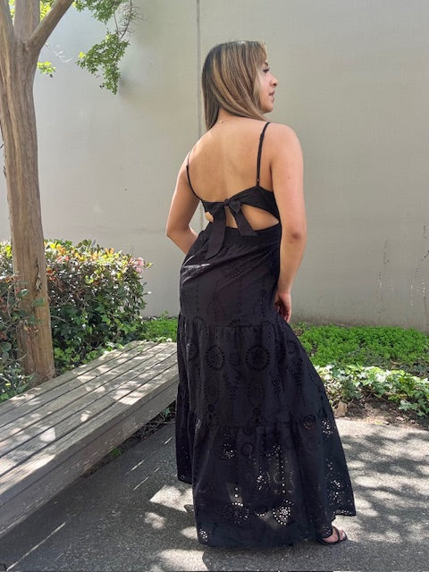 Eyelet Sweetheart Back-Tie Maxi Summer Festival Ready Dress