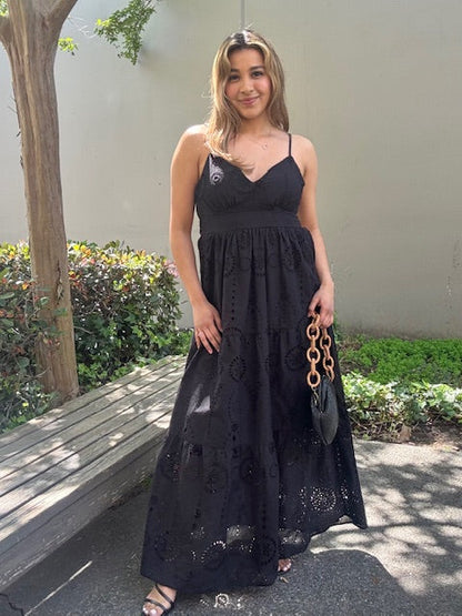 Eyelet Sweetheart Back-Tie Maxi Summer Festival Ready Dress