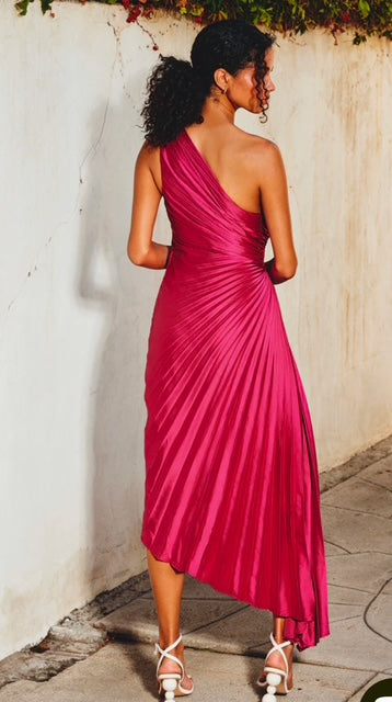 Olympia Asymmetrical Pleated One Shoulder Maxi  Pleated Dress