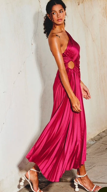 Olympia Asymmetrical Pleated One Shoulder Maxi  Pleated Dress