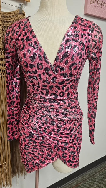 The Pretty Pink Leopard Sequin Dress