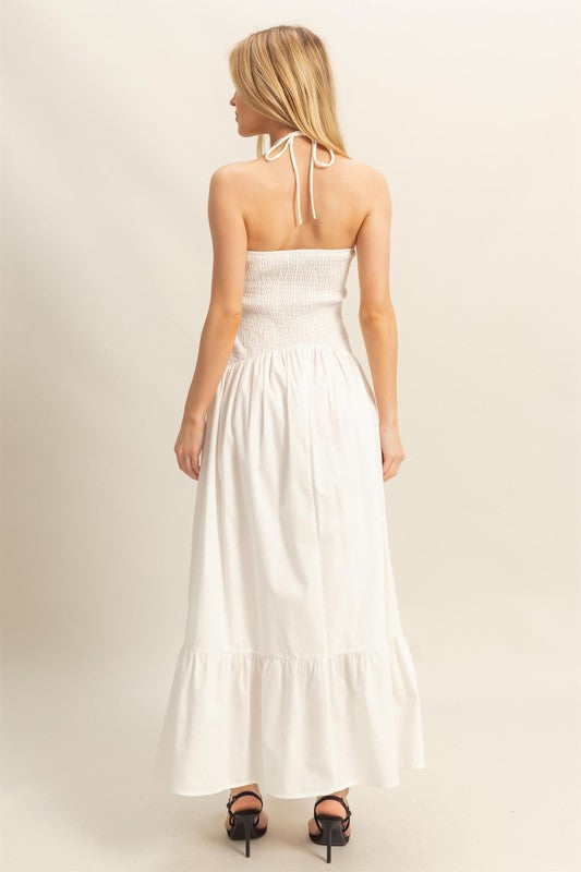 Poplin Rosette Halter Neck Midi Dress