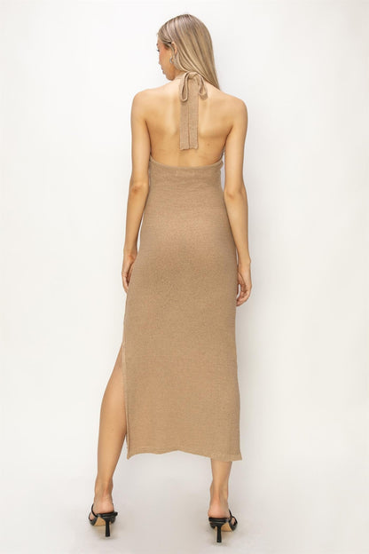 Romantic High Neck Backless Sleeveless Midi Dress