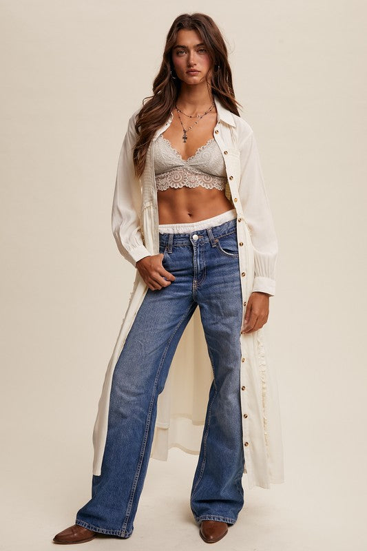 The Smocked Bodice Button Down Ruffle Maxi Shirt Dress-The Aly