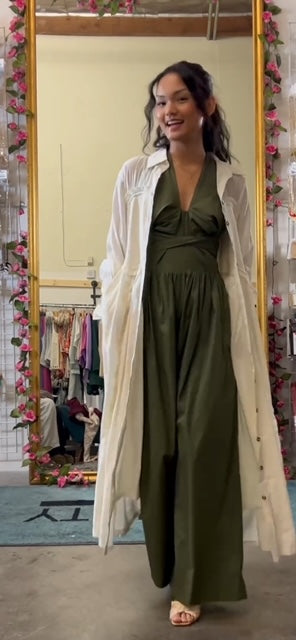 The Smocked Bodice Button Down Ruffle Maxi Shirt Dress-The Aly