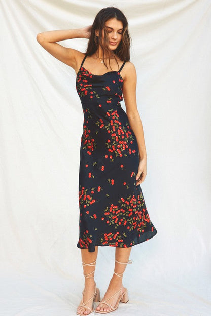 Sweet Cherry  Cowl Neck Silky Slip Cocktail Holiday Dress