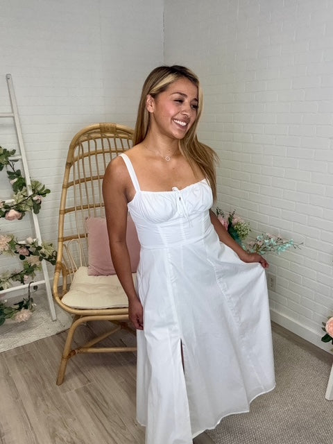 The Duchess: Boho Flowy Slit Lace Up Midi Dress