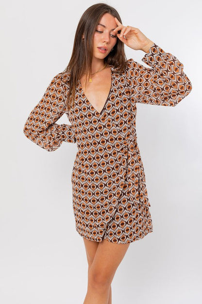 Retro Revival Long Sleeve Wrap Dress