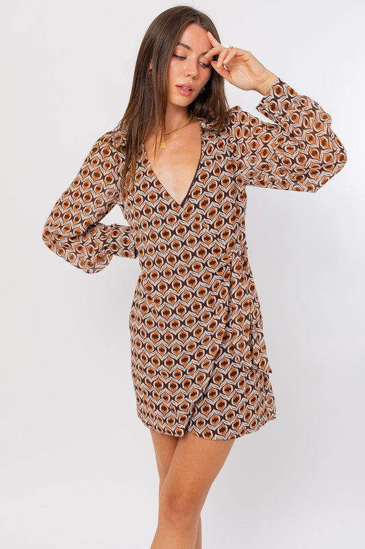 Retro Revival Long Sleeve Wrap Dress