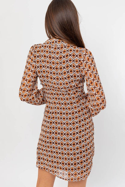 Retro Revival Long Sleeve Wrap Dress