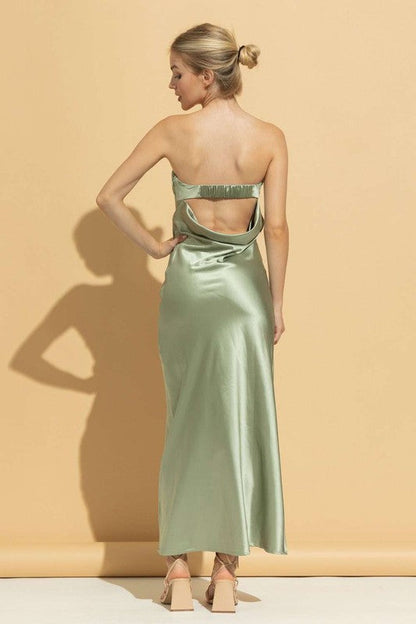 Strapless Satin Tube Bodycon Backless Maxi Holiday Cocktail Dress