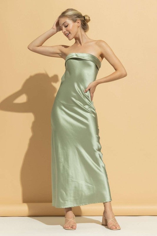 Strapless Satin Tube Bodycon Backless Maxi Holiday Cocktail Dress