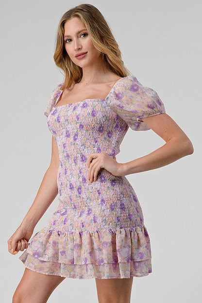 Rose Petal Dream Puff Sleeve Mini Dress