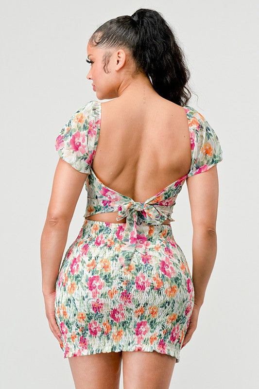 Ruffle Short Sleeve Sweetheart Neckline Mini Dress